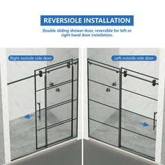 AISU 56-60" W x 72" H,Matte Black Grid Frameless Sliding Glass Shower Door, with 5/16" (8mm) Clear SGCC Tempered Glass,Easy to Clean,Matte Black Stainless Steel Handles