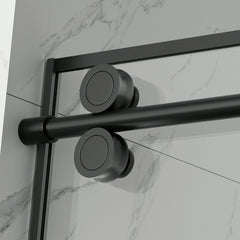 AISU 56-60" W x 72" H,Matte Black Grid Frameless Sliding Glass Shower Door, with 5/16" (8mm) Clear SGCC Tempered Glass,Easy to Clean,Matte Black Stainless Steel Handles