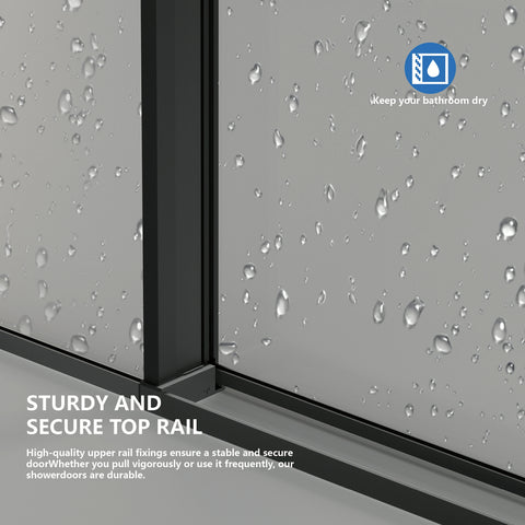 AISU 56-60" B x 72" H, mattschwarze rahmenlose Glasschiebetür mit Gitter, mit 5/16" (8 mm) klarem SGCC-Hartglas, leicht zu reinigen, mattschwarze Edelstahlgriffe