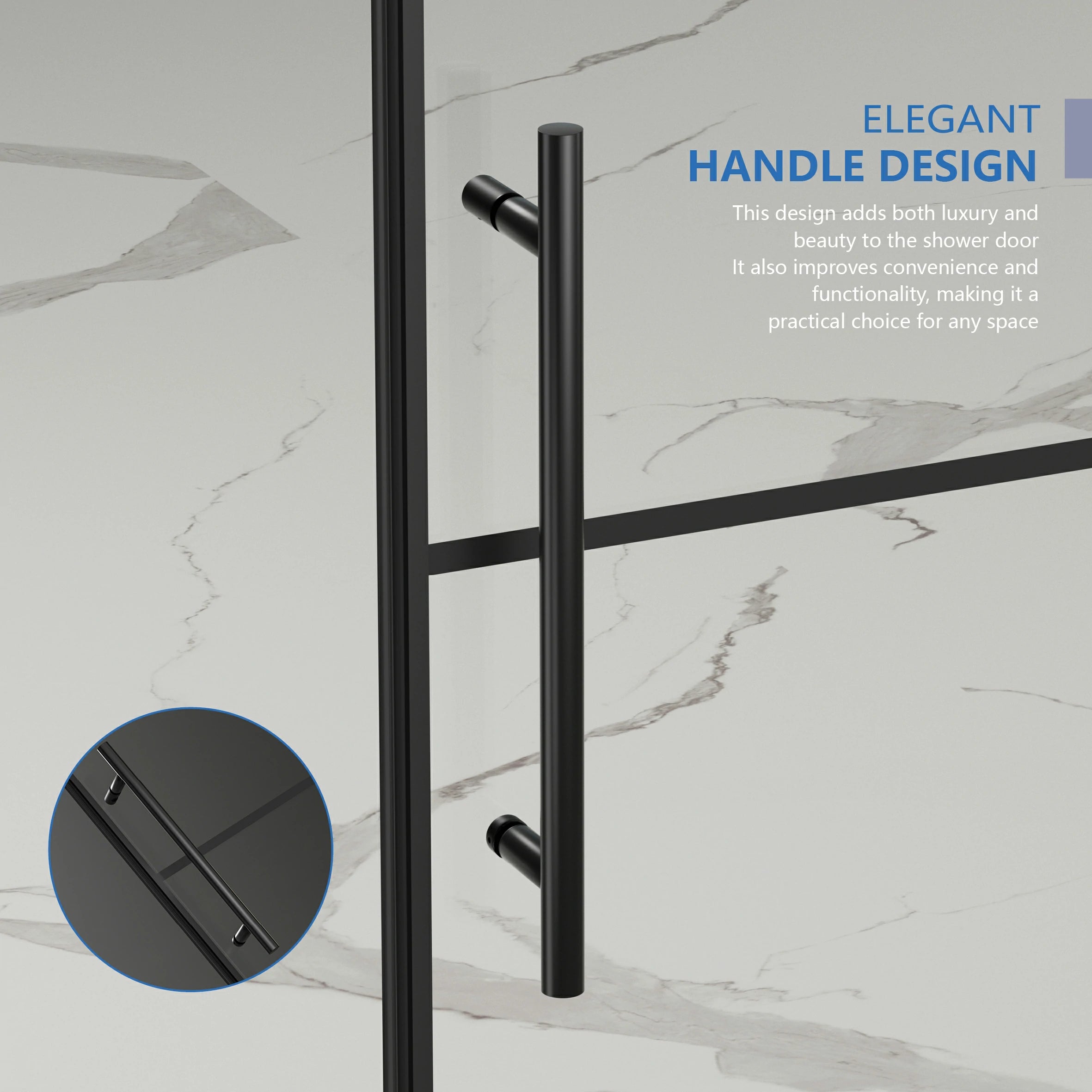 AISU 56-60" B x 72" H, mattschwarze rahmenlose Glasschiebetür mit Gitter, mit 5/16" (8 mm) klarem SGCC-Hartglas, leicht zu reinigen, mattschwarze Edelstahlgriffe