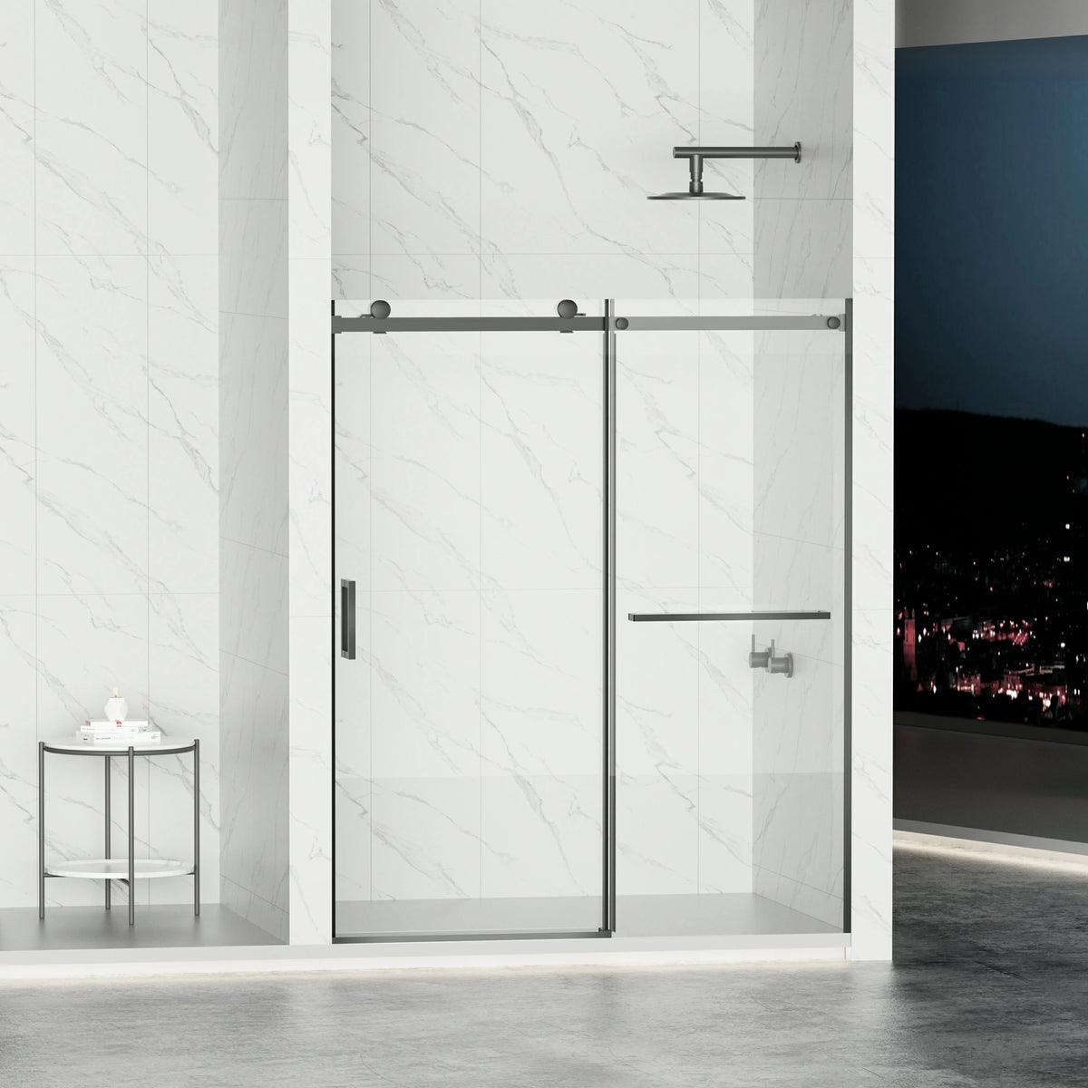 AISU 56-60" B × 72" H Rahmenlose Duschschiebetür, wasserdichte Glasduschtür mit oberem Soft-Close-System, 5/16" (8 mm) gehärtetes Glas, beidseitig leicht zu reinigende Beschichtung, Mattschwarz