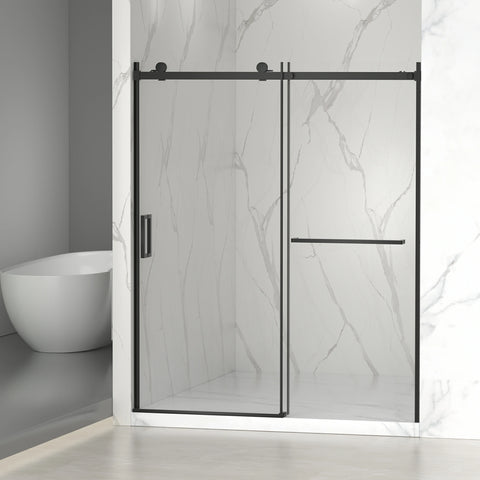 AISU 56-60" B × 72" H Rahmenlose Duschschiebetür, wasserdichte Glasduschtür mit oberem Soft-Close-System, 5/16" (8 mm) gehärtetes Glas, beidseitig leicht zu reinigende Beschichtung, Mattschwarz