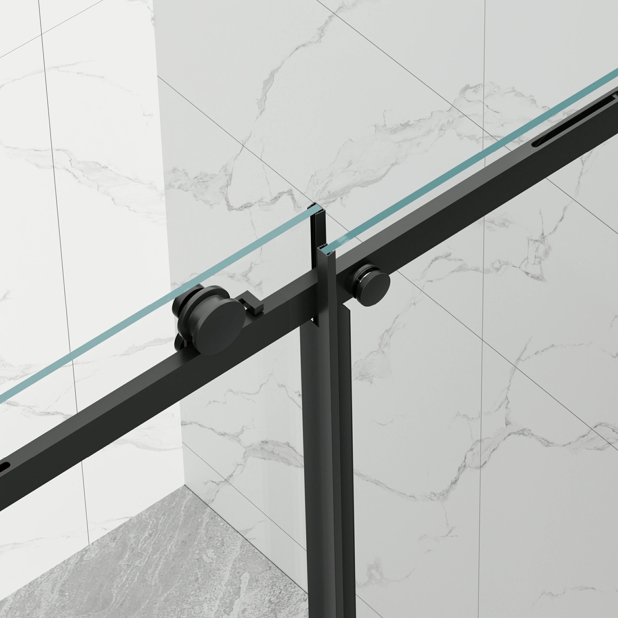 AISU 56-60" B × 72" H Rahmenlose Duschschiebetür, wasserdichte Glasduschtür mit oberem Soft-Close-System, 5/16" (8 mm) gehärtetes Glas, beidseitig leicht zu reinigende Beschichtung, Mattschwarz