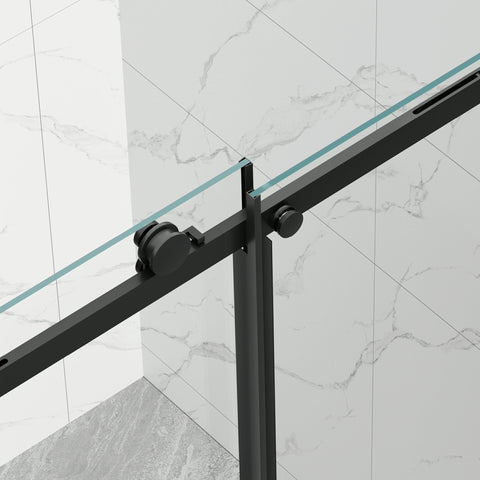 AISU 56-60" B × 72" H Rahmenlose Duschschiebetür, wasserdichte Glasduschtür mit oberem Soft-Close-System, 5/16" (8 mm) gehärtetes Glas, beidseitig leicht zu reinigende Beschichtung, Mattschwarz