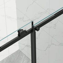 AISU 56-60" W × 72" H Frameless Sliding Shower Door,Waterproof Glass Shower Door with Upper Soft Closing System, 5/16" (8mm) Tempered Glass,Double Side Easy Clean Coat,Matte Black