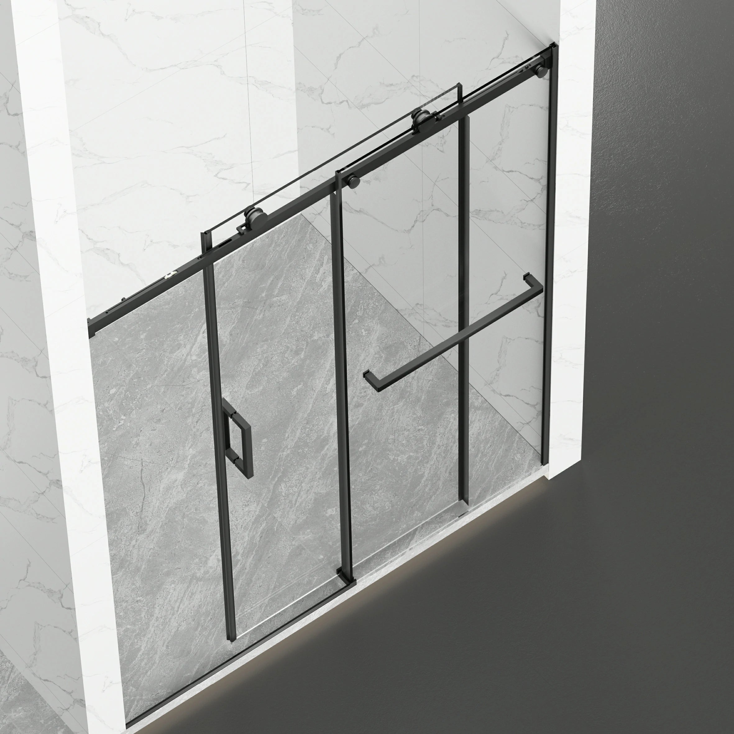AISU 56-60" B × 72" H Rahmenlose Duschschiebetür, wasserdichte Glasduschtür mit oberem Soft-Close-System, 5/16" (8 mm) gehärtetes Glas, beidseitig leicht zu reinigende Beschichtung, Mattschwarz