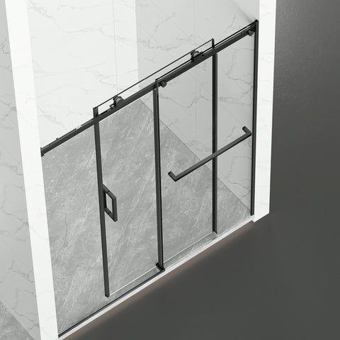 AISU 56-60" B × 72" H Rahmenlose Duschschiebetür, wasserdichte Glasduschtür mit oberem Soft-Close-System, 5/16" (8 mm) gehärtetes Glas, beidseitig leicht zu reinigende Beschichtung, Mattschwarz
