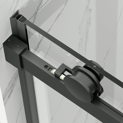 AISU 56-60" B × 72" H Rahmenlose Duschschiebetür, wasserdichte Glasduschtür mit oberem Soft-Close-System, 5/16" (8 mm) gehärtetes Glas, beidseitig leicht zu reinigende Beschichtung, Mattschwarz