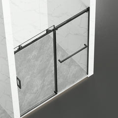 AISU 56-60" W × 72" H Frameless Sliding Shower Door,Waterproof Glass Shower Door with Upper Soft Closing System, 5/16" (8mm) Tempered Glass,Double Side Easy Clean Coat,Matte Black
