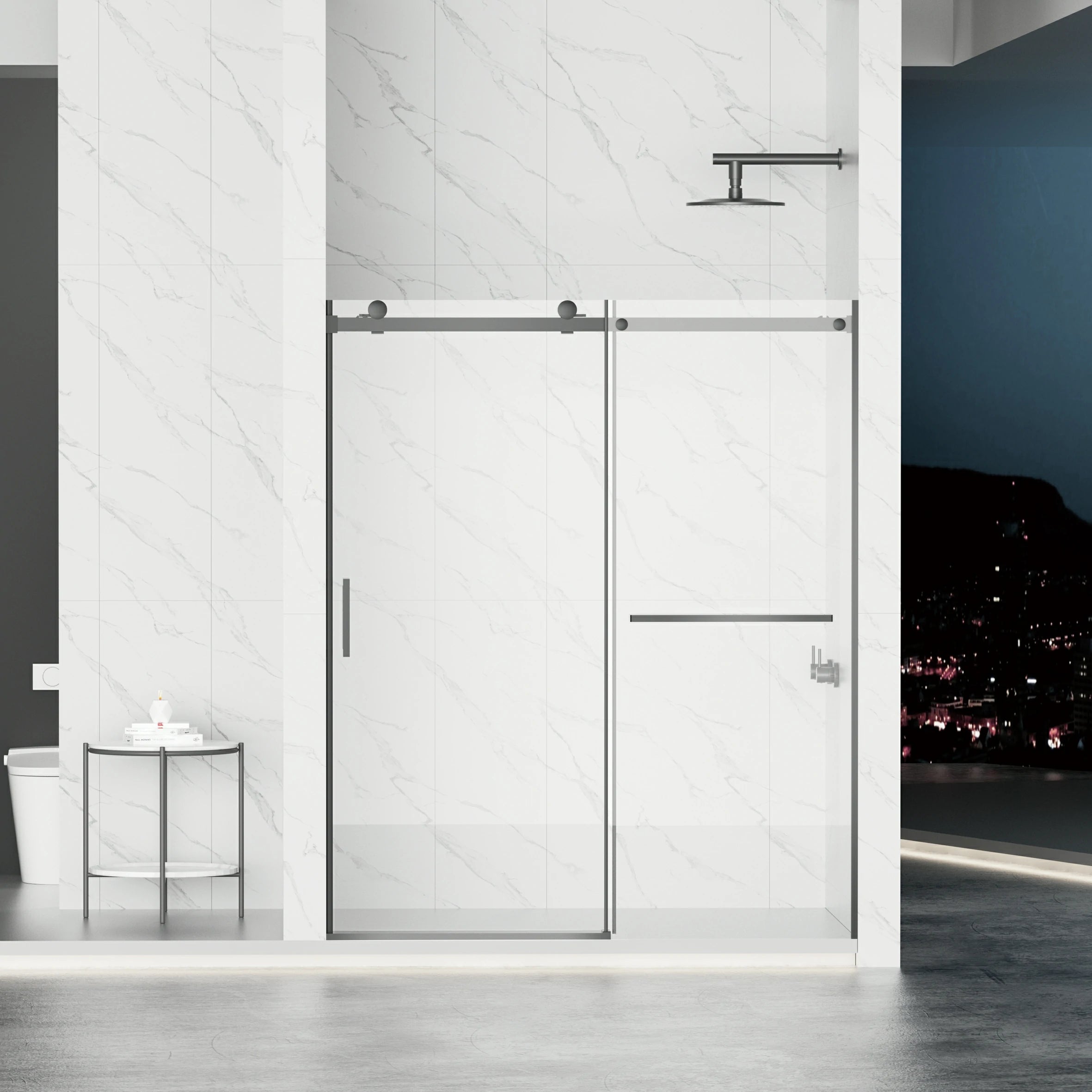 AISU 56-60" B × 72" H Rahmenlose Duschschiebetür, wasserdichte Glasduschtür mit oberem Soft-Close-System, 5/16" (8 mm) gehärtetes Glas, beidseitig leicht zu reinigende Beschichtung, Mattschwarz