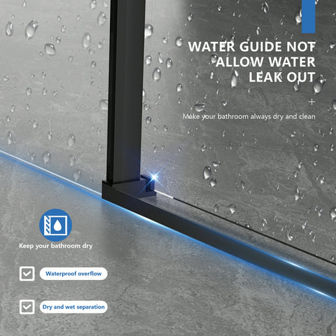 AISU 56-60" B × 72" H Rahmenlose Duschschiebetür, wasserdichte Glasduschtür mit oberem Soft-Close-System, 5/16" (8 mm) gehärtetes Glas, beidseitig leicht zu reinigende Beschichtung, Mattschwarz