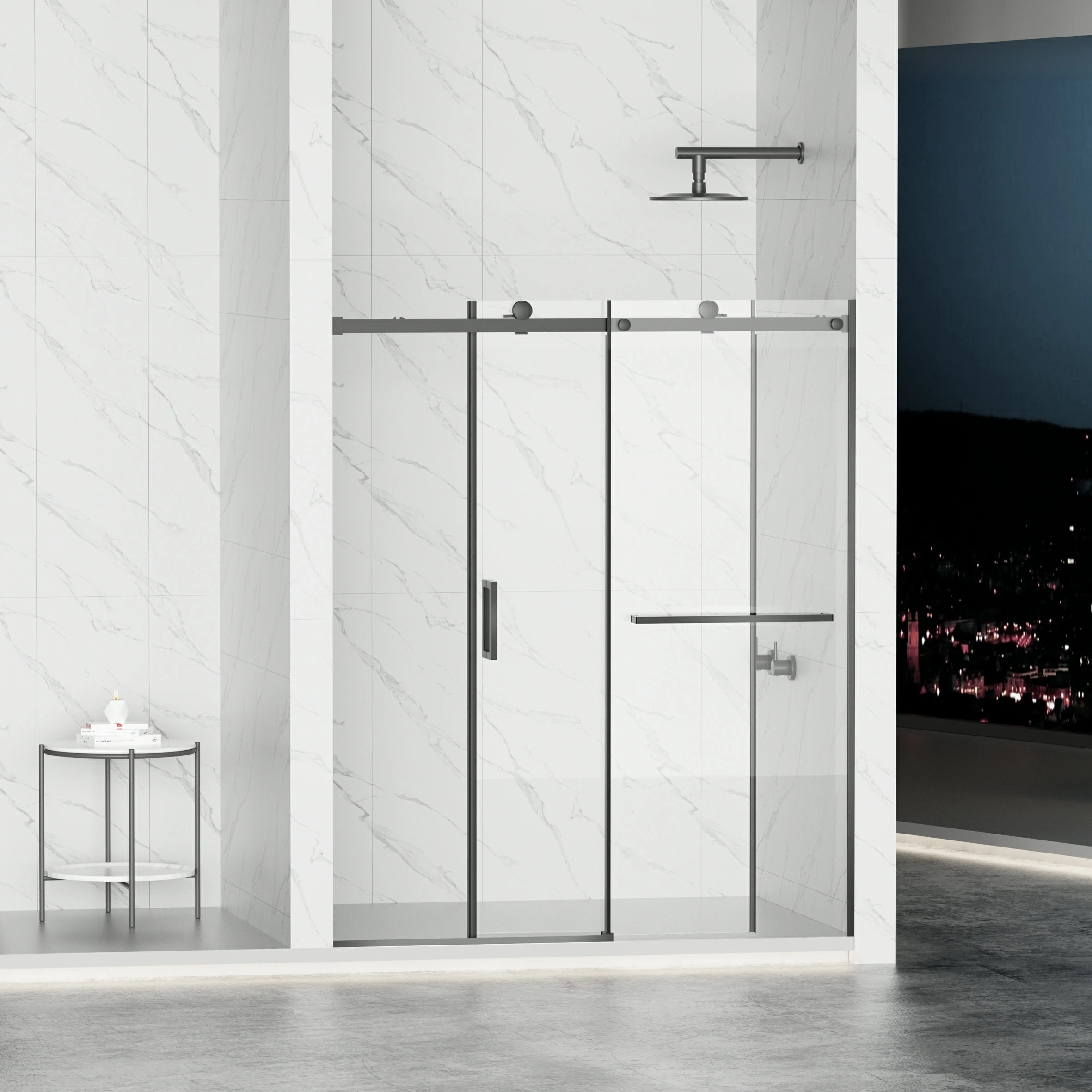 AISU 56-60" B × 72" H Rahmenlose Duschschiebetür, wasserdichte Glasduschtür mit oberem Soft-Close-System, 5/16" (8 mm) gehärtetes Glas, beidseitig leicht zu reinigende Beschichtung, Mattschwarz