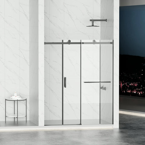 AISU 56-60" B × 72" H Rahmenlose Duschschiebetür, wasserdichte Glasduschtür mit oberem Soft-Close-System, 5/16" (8 mm) gehärtetes Glas, beidseitig leicht zu reinigende Beschichtung, Mattschwarz