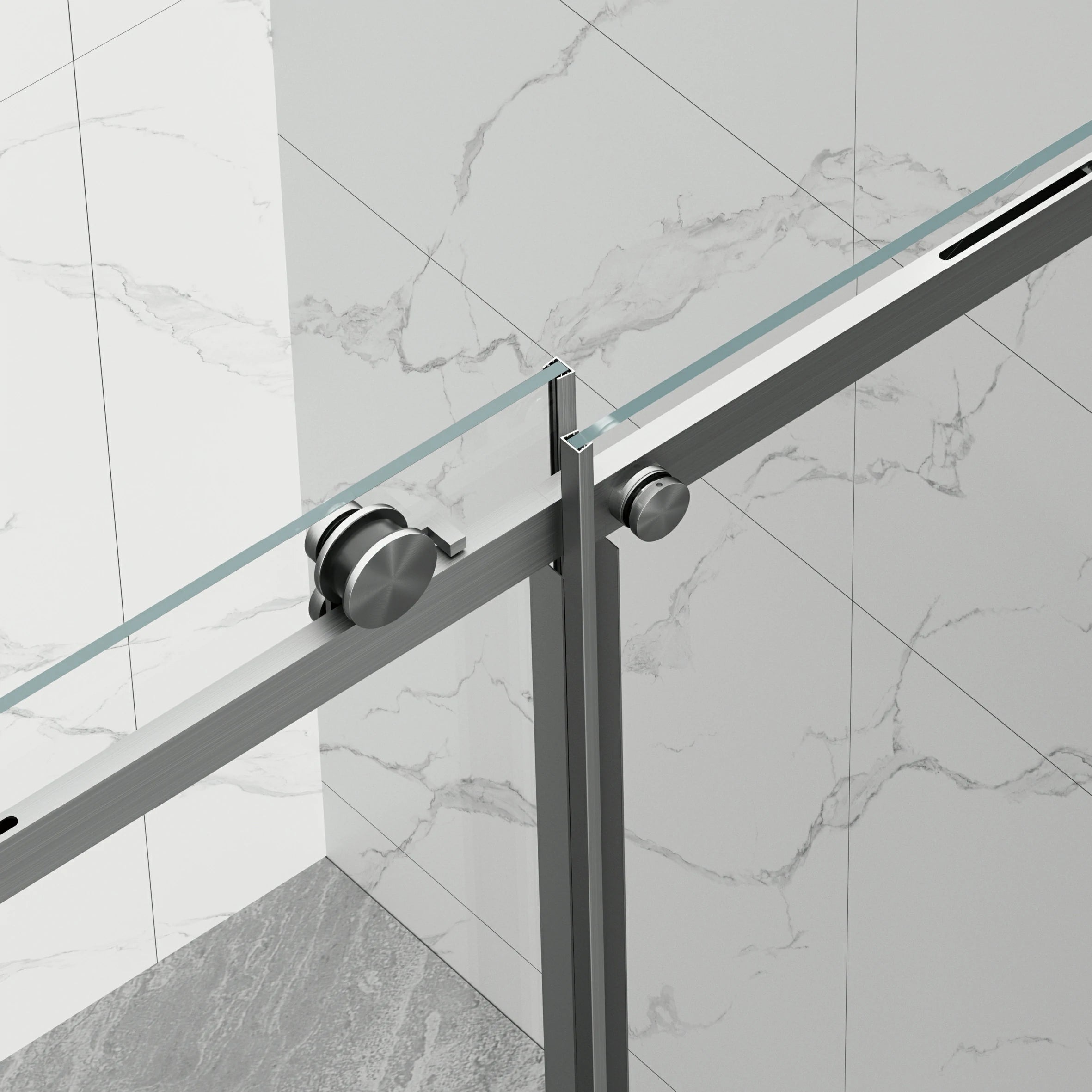 AISU 56-60" B × 72" H Rahmenlose Duschschiebetür, wasserdichte Glasduschtür mit oberem Soft-Close-System, 5/16" (8 mm) gehärtetes Glas, beidseitig leicht zu reinigende Beschichtung, gebürstetes Nickel
