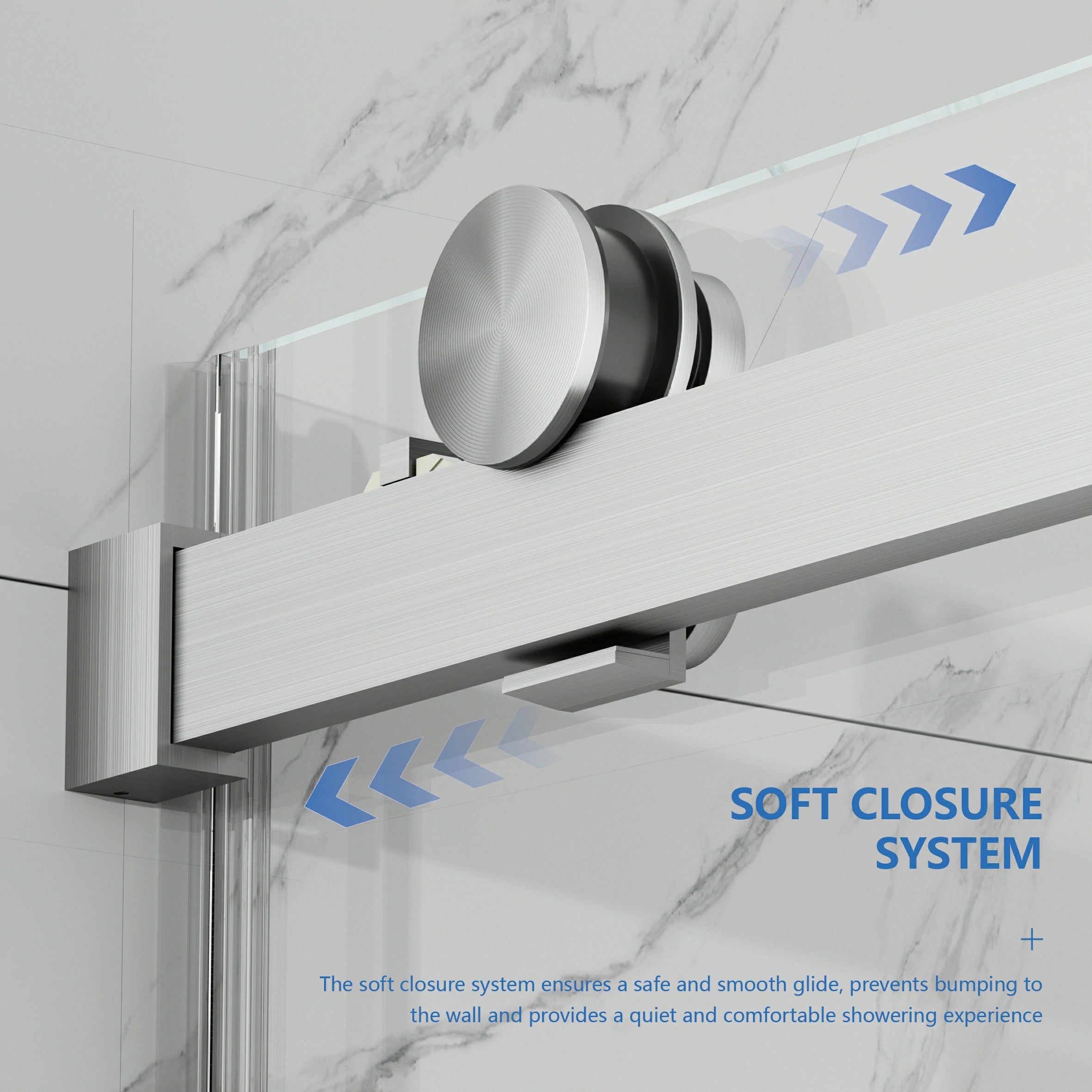 AISU 56-60" B × 72" H Rahmenlose Duschschiebetür, wasserdichte Glasduschtür mit oberem Soft-Close-System, 5/16" (8 mm) gehärtetes Glas, beidseitig leicht zu reinigende Beschichtung, gebürstetes Nickel