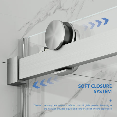 AISU 56-60" B × 72" H Rahmenlose Duschschiebetür, wasserdichte Glasduschtür mit oberem Soft-Close-System, 5/16" (8 mm) gehärtetes Glas, beidseitig leicht zu reinigende Beschichtung, gebürstetes Nickel