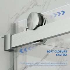 AISU 56-60" W × 72" H Frameless Sliding Shower Door,Waterproof Glass Shower Door with Upper Soft Closing System, 5/16" (8mm) Tempered Glass,Double Side Easy Clean Coat,Brushed Nickel