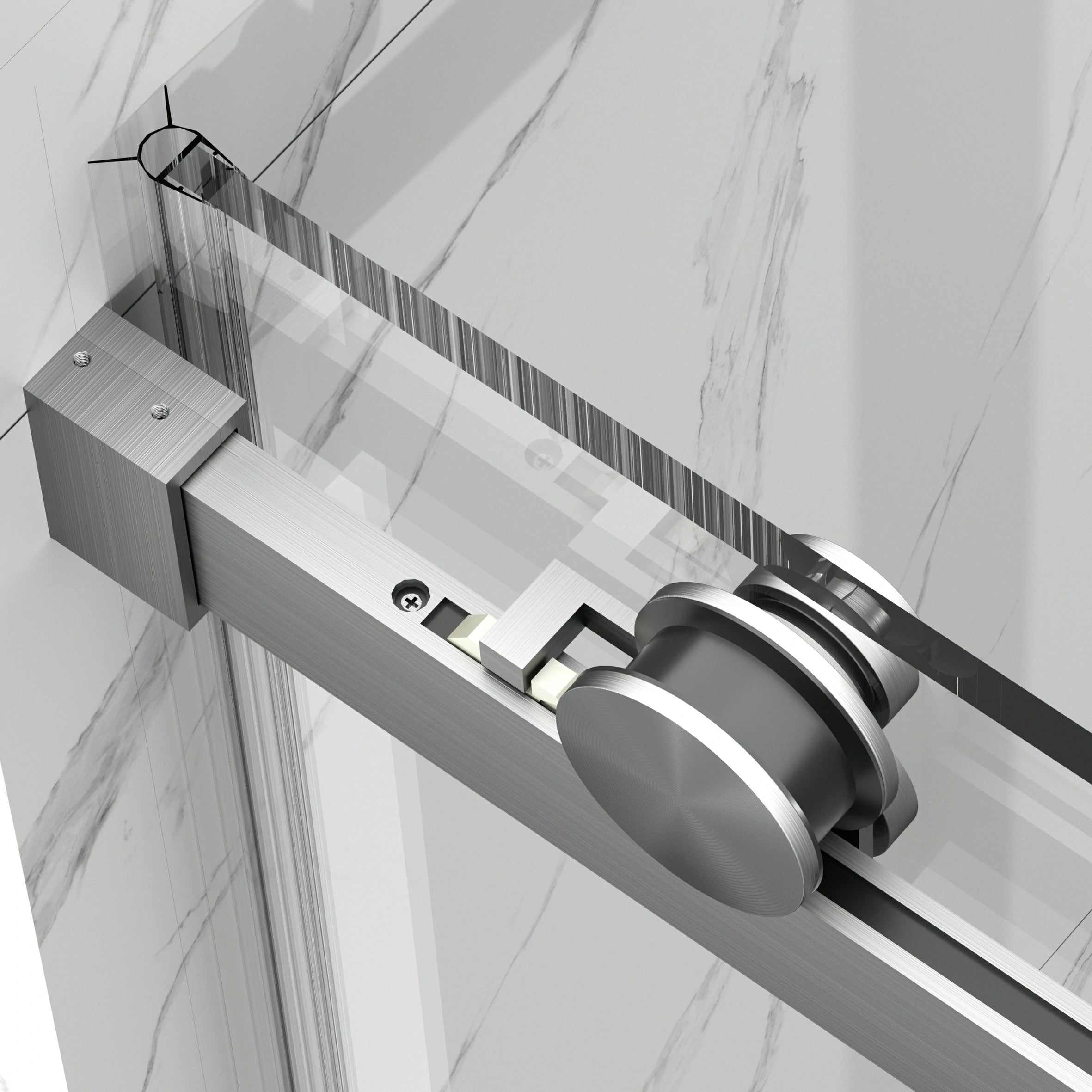 AISU 56-60" B × 72" H Rahmenlose Duschschiebetür, wasserdichte Glasduschtür mit oberem Soft-Close-System, 5/16" (8 mm) gehärtetes Glas, beidseitig leicht zu reinigende Beschichtung, gebürstetes Nickel
