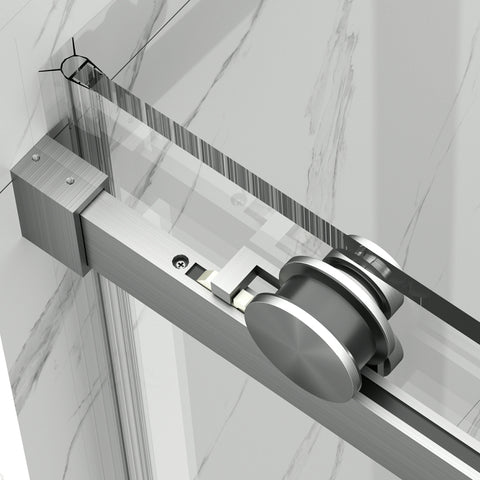 AISU 56-60" B × 72" H Rahmenlose Duschschiebetür, wasserdichte Glasduschtür mit oberem Soft-Close-System, 5/16" (8 mm) gehärtetes Glas, beidseitig leicht zu reinigende Beschichtung, gebürstetes Nickel