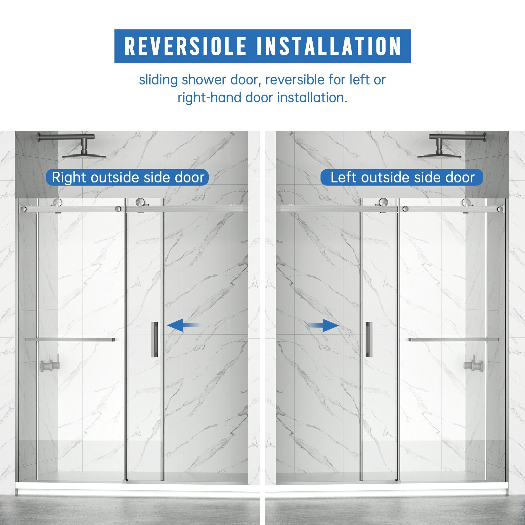 AISU 56-60" B × 72" H Rahmenlose Duschschiebetür, wasserdichte Glasduschtür mit oberem Soft-Close-System, 5/16" (8 mm) gehärtetes Glas, beidseitig leicht zu reinigende Beschichtung, gebürstetes Nickel