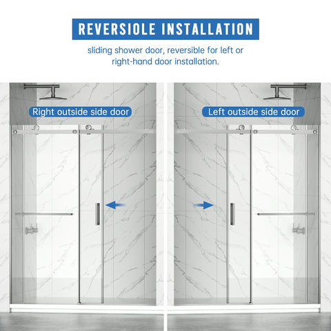 AISU 56-60" B × 72" H Rahmenlose Duschschiebetür, wasserdichte Glasduschtür mit oberem Soft-Close-System, 5/16" (8 mm) gehärtetes Glas, beidseitig leicht zu reinigende Beschichtung, gebürstetes Nickel
