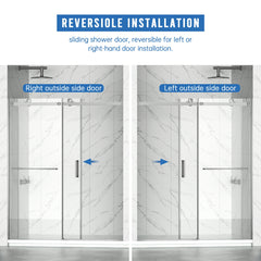 AISU 56-60" W × 72" H Frameless Sliding Shower Door,Waterproof Glass Shower Door with Upper Soft Closing System, 5/16" (8mm) Tempered Glass,Double Side Easy Clean Coat,Brushed Nickel