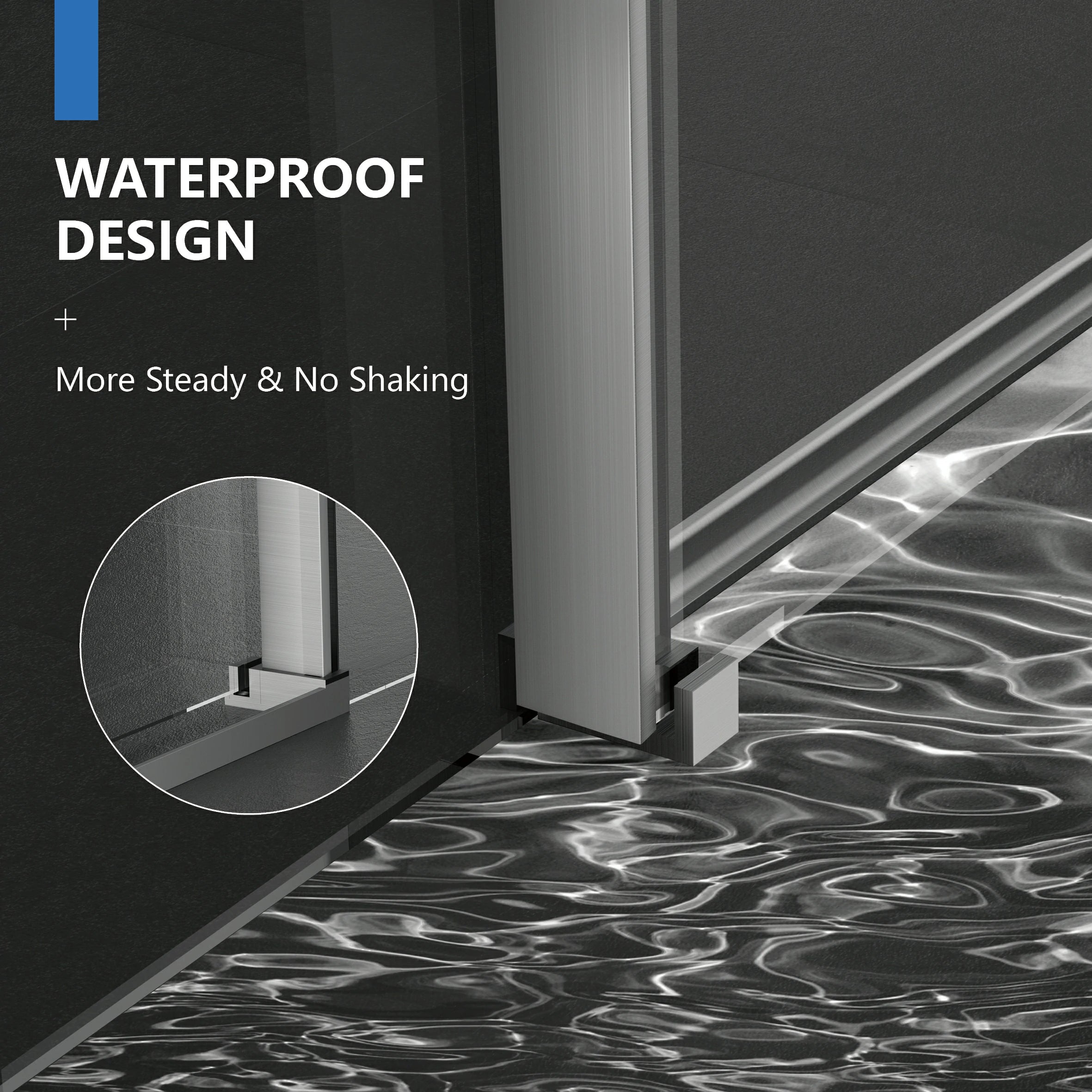AISU 56-60" B × 72" H Rahmenlose Duschschiebetür, wasserdichte Glasduschtür mit oberem Soft-Close-System, 5/16" (8 mm) gehärtetes Glas, beidseitig leicht zu reinigende Beschichtung, gebürstetes Nickel