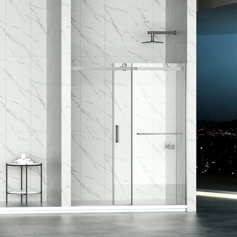AISU 56-60" B × 72" H Rahmenlose Duschschiebetür, wasserdichte Glasduschtür mit oberem Soft-Close-System, 5/16" (8 mm) gehärtetes Glas, beidseitig leicht zu reinigende Beschichtung, gebürstetes Nickel