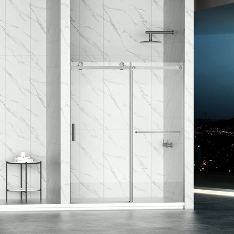 AISU 56-60" B × 72" H Rahmenlose Duschschiebetür, wasserdichte Glasduschtür mit oberem Soft-Close-System, 5/16" (8 mm) gehärtetes Glas, beidseitig leicht zu reinigende Beschichtung, gebürstetes Nickel