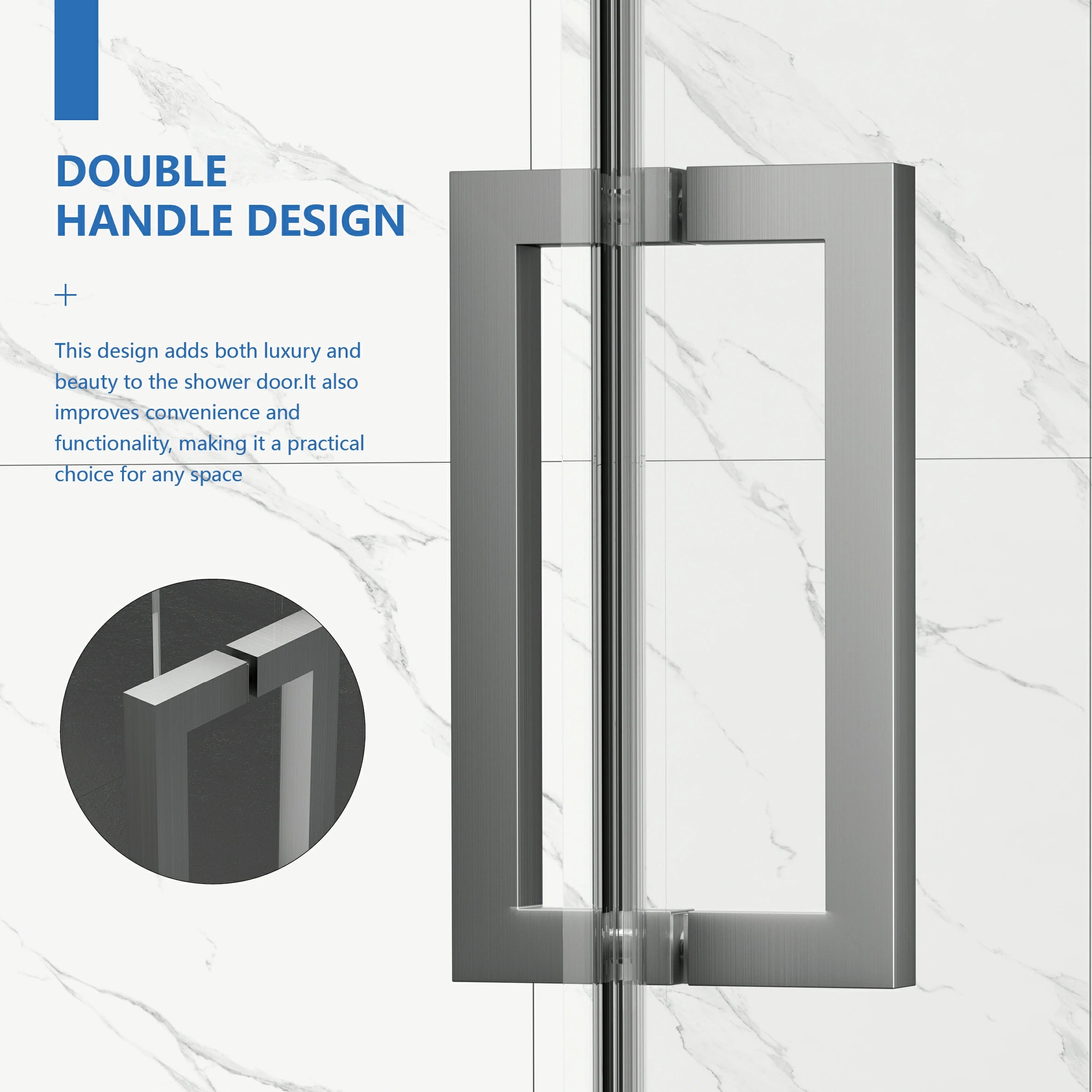 AISU 56-60" B × 72" H Rahmenlose Duschschiebetür, wasserdichte Glasduschtür mit oberem Soft-Close-System, 5/16" (8 mm) gehärtetes Glas, beidseitig leicht zu reinigende Beschichtung, gebürstetes Nickel