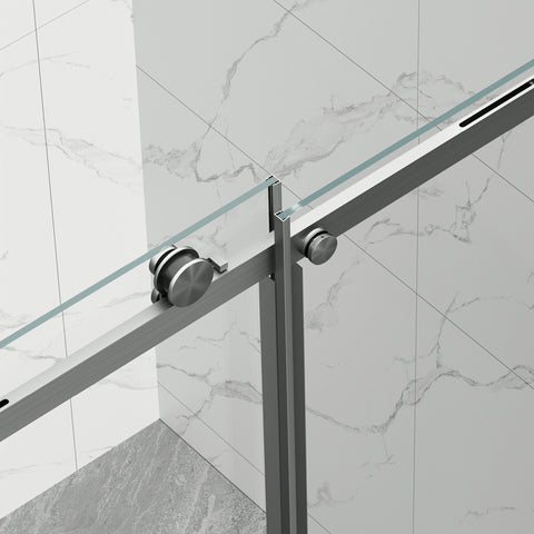 AISU 56-60" B × 72" H Rahmenlose Duschschiebetür, wasserdichte Glasduschtür mit oberem Soft-Close-System, 5/16" (8 mm) gehärtetes Glas, beidseitig leicht zu reinigende Beschichtung, gebürstetes Nickel
