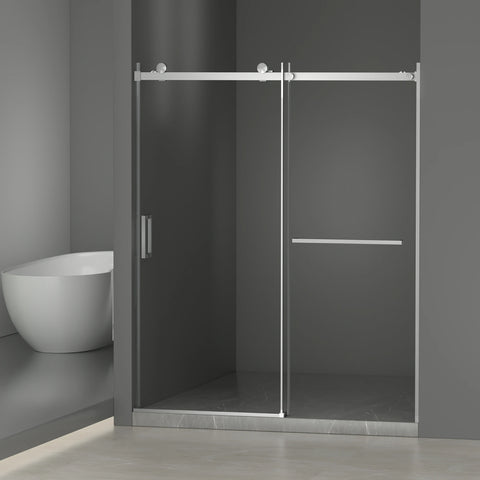 AISU 56-60" B × 72" H Rahmenlose Duschschiebetür, wasserdichte Glasduschtür mit oberem Soft-Close-System, 5/16" (8 mm) gehärtetes Glas, beidseitig leicht zu reinigende Beschichtung, gebürstetes Nickel