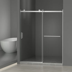 AISU 56-60" W × 72" H Frameless Sliding Shower Door,Waterproof Glass Shower Door with Upper Soft Closing System, 5/16" (8mm) Tempered Glass,Double Side Easy Clean Coat,Brushed Nickel