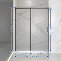 AISU 56-60" W x 74" H Semi-Frameless Sliding Shower Door, 1/4" (6mm) Clear SGCC Tempered Glass, Matte Black Finished, Adjustable Width – No Cutting Required