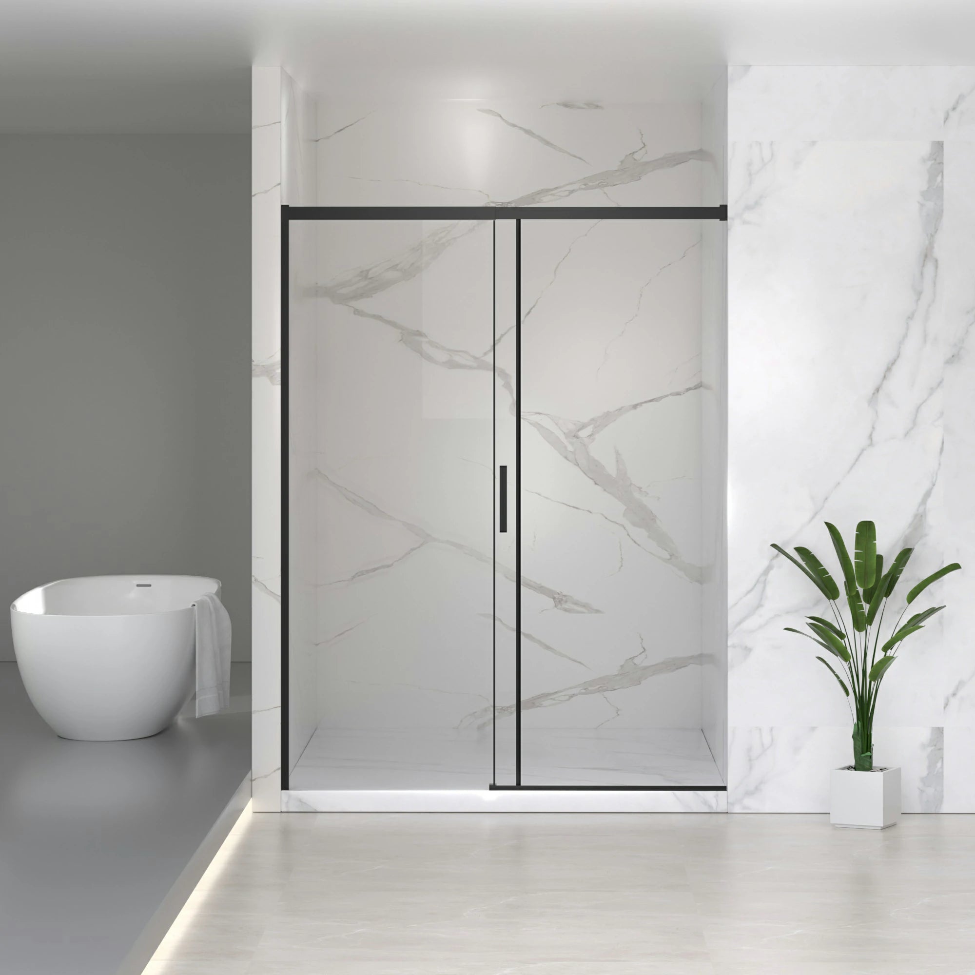 AISU 56-60" B x 74" H Halbrahmenlose Schiebetür für Dusche, 1/4" (6 mm) klares SGCC-Hartglas, mattschwarze Oberfläche, verstellbare Breite – kein Zuschneiden erforderlich