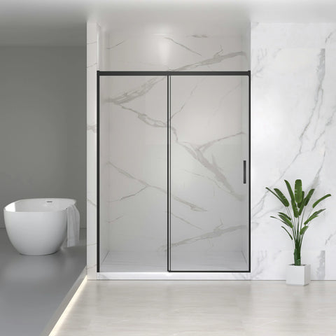 AISU 56-60" B x 74" H Halbrahmenlose Schiebetür für Dusche, 1/4" (6 mm) klares SGCC-Hartglas, mattschwarze Oberfläche, verstellbare Breite – kein Zuschneiden erforderlich