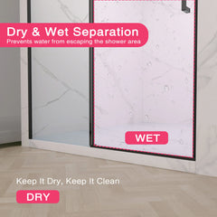 AISU 56-60" W x 74" H Semi-Frameless Sliding Shower Door, 1/4" (6mm) Clear SGCC Tempered Glass, Matte Black Finished, Adjustable Width – No Cutting Required