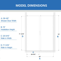 AISU 56-60" W x 74" H Semi-Frameless Sliding Shower Door, 1/4" (6mm) Clear SGCC Tempered Glass, Matte Black Finished, Adjustable Width – No Cutting Required