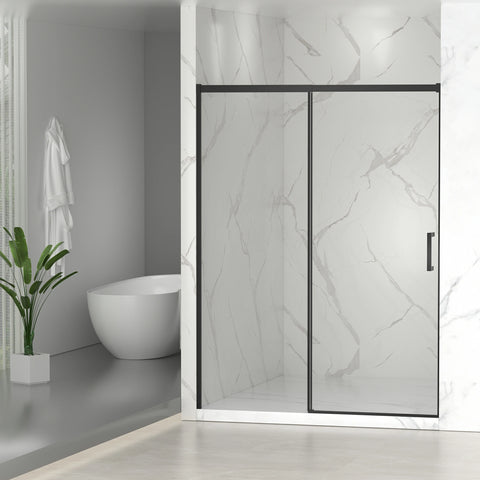 AISU 56-60" B x 74" H Halbrahmenlose Schiebetür für Dusche, 1/4" (6 mm) klares SGCC-Hartglas, mattschwarze Oberfläche, verstellbare Breite – kein Zuschneiden erforderlich