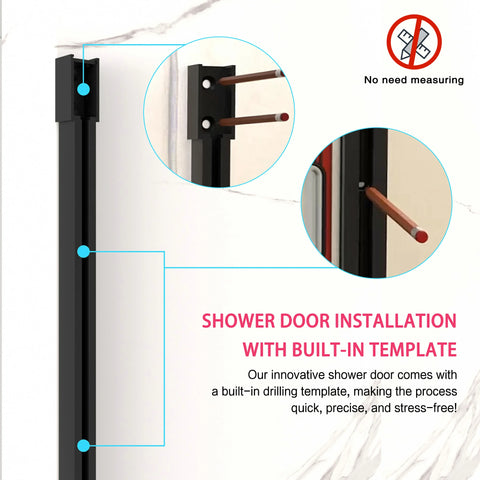 AISU 56-60" B x 74" H Halbrahmenlose Schiebetür für Dusche, 1/4" (6 mm) klares SGCC-Hartglas, mattschwarze Oberfläche, verstellbare Breite – kein Zuschneiden erforderlich