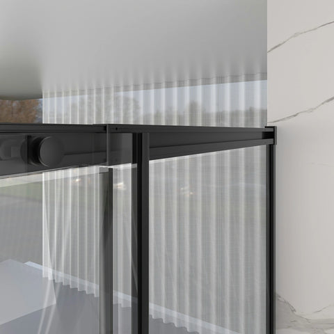AISU 56-60" B x 74" H Halbrahmenlose Schiebetür für Dusche, 1/4" (6 mm) klares SGCC-Hartglas, mattschwarze Oberfläche, verstellbare Breite – kein Zuschneiden erforderlich