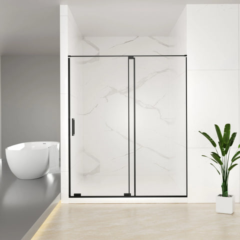 AISU 56-60" B x 72" H Halbrahmenlose Schiebetür für Dusche, 5/16" (8 mm) klares SCGG-Hartglas, mattschwarze Oberfläche, Schnittbreite einstellbar 4"