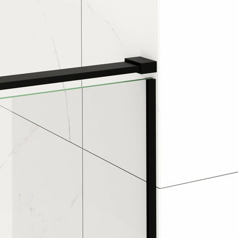 AISU 56-60" B x 72" H Halbrahmenlose Schiebetür für Dusche, 5/16" (8 mm) klares SCGG-Hartglas, mattschwarze Oberfläche, Schnittbreite einstellbar 4"