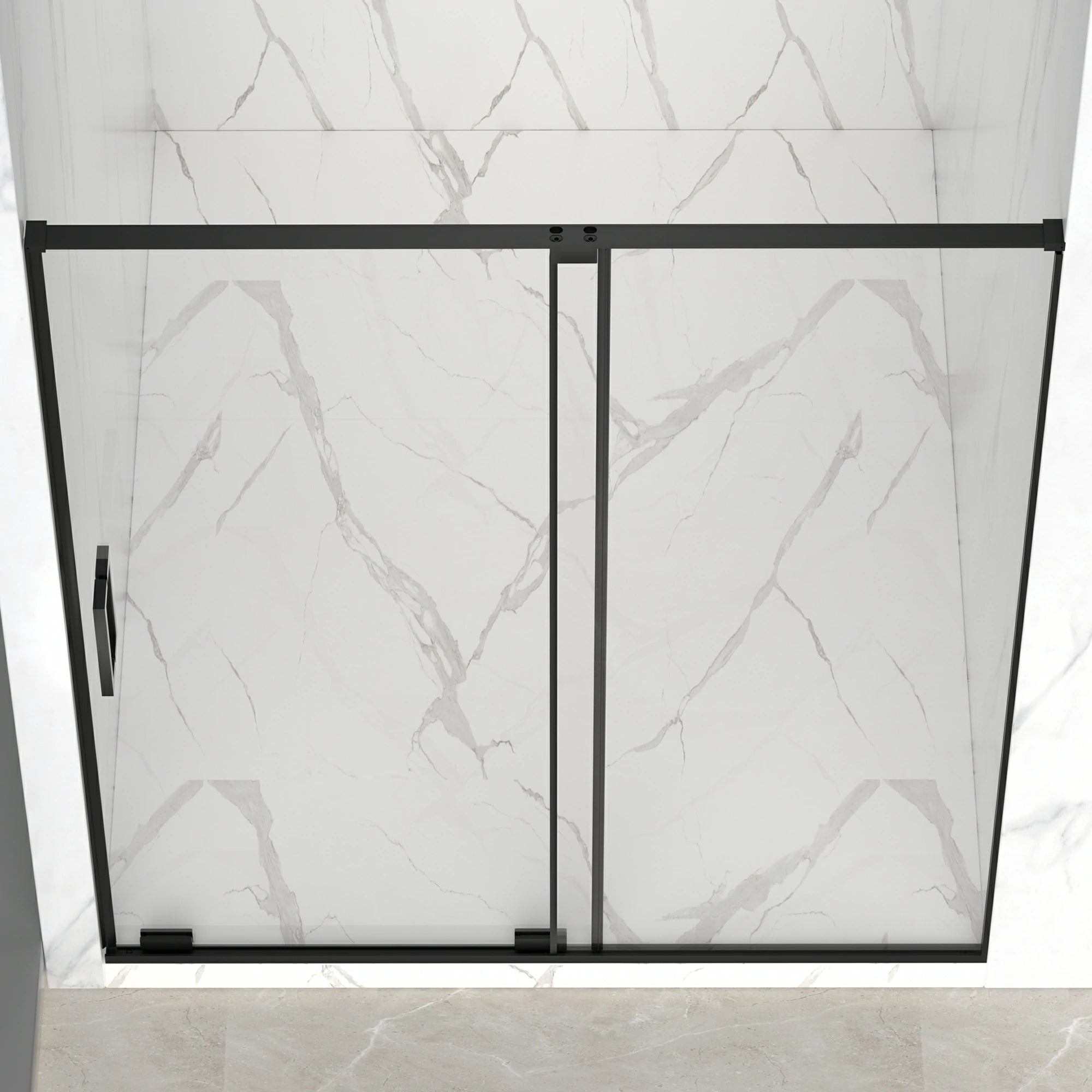 AISU 56-60" B x 72" H Halbrahmenlose Schiebetür für Dusche, 5/16" (8 mm) klares SCGG-Hartglas, mattschwarze Oberfläche, Schnittbreite einstellbar 4"
