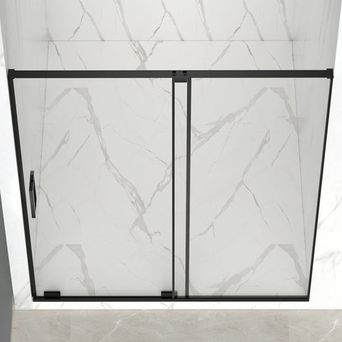 AISU 56-60" B x 72" H Halbrahmenlose Schiebetür für Dusche, 5/16" (8 mm) klares SCGG-Hartglas, mattschwarze Oberfläche, Schnittbreite einstellbar 4"