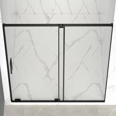 AISU 56-60" W x 72" H Semi-Frameless Sliding Shower Door, 5/16"(8mm) Clear SCGG Tempered Glass, Matte Black Finish, Cut Adjustable Width 4"