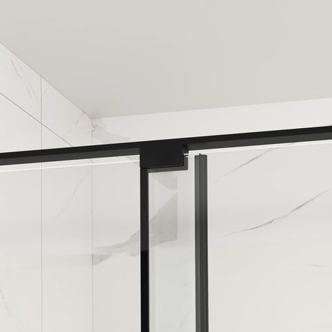 AISU 56-60" B x 72" H Halbrahmenlose Schiebetür für Dusche, 5/16" (8 mm) klares SCGG-Hartglas, mattschwarze Oberfläche, Schnittbreite einstellbar 4"