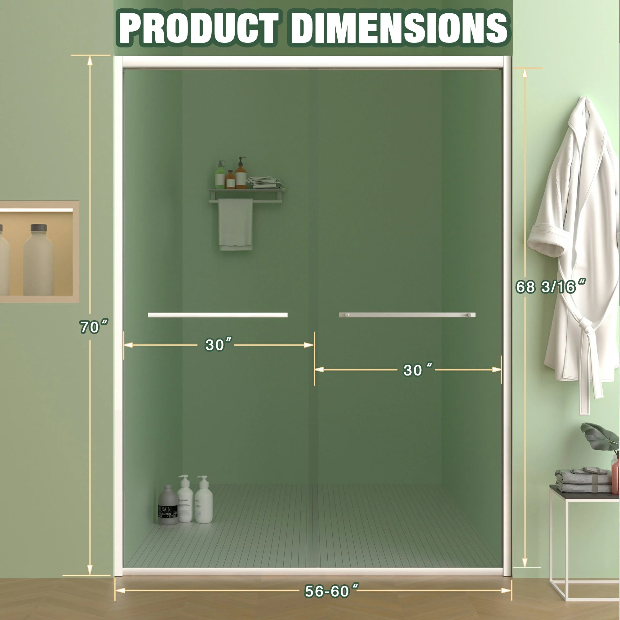 AISU 56-60"x70" Aluminiumrahmen, doppelte Schiebetür für Dusche, Bypass-Schiebetür für Badezimmer mit hochwertigem 5/16" (8 mm) klarem gehärtetem Glas, Chrombeschläge, Schiebetür aus Glas, verchromt