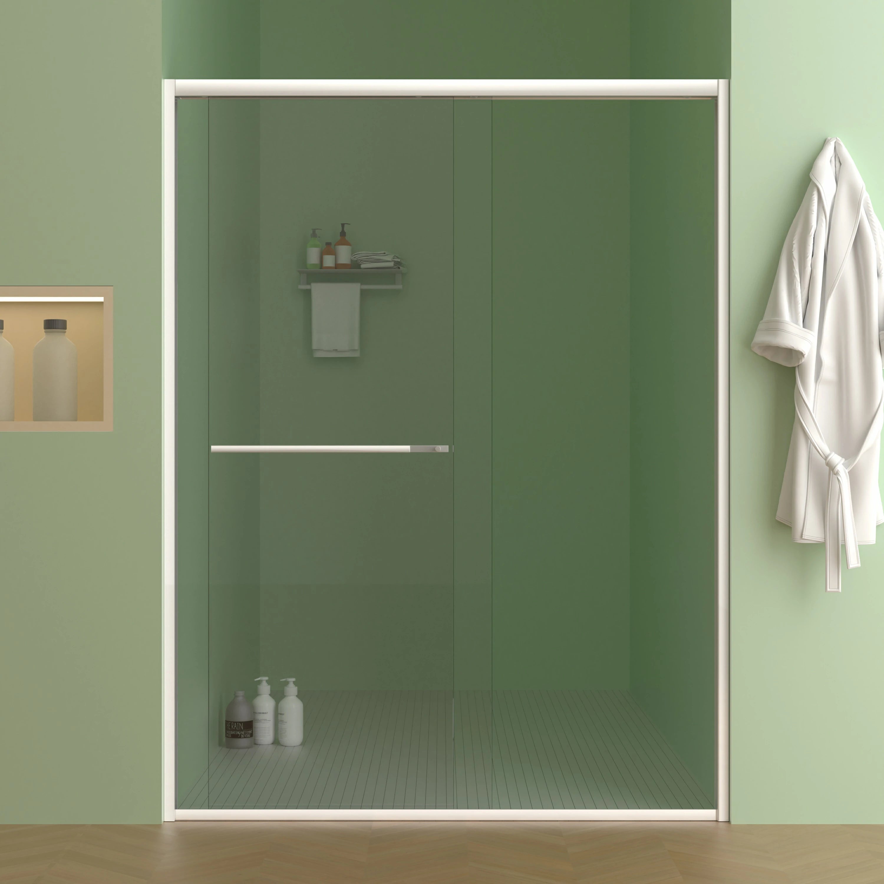 AISU 56-60"x70" Aluminiumrahmen, doppelte Schiebetür für Dusche, Bypass-Schiebetür für Badezimmer mit hochwertigem 5/16" (8 mm) klarem gehärtetem Glas, Chrombeschläge, Schiebetür aus Glas, verchromt