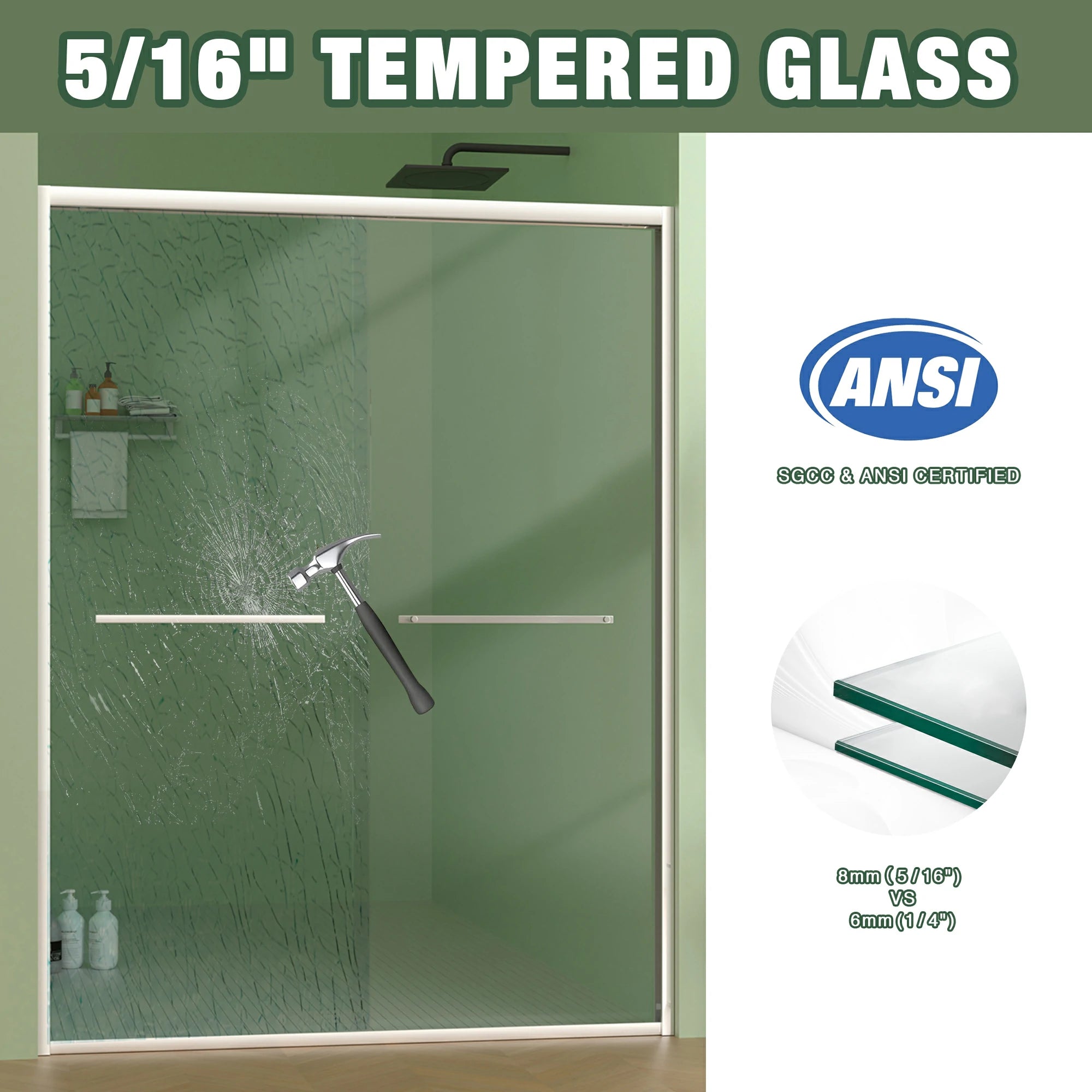 AISU 56-60"x70" Aluminiumrahmen, doppelte Schiebetür für Dusche, Bypass-Schiebetür für Badezimmer mit hochwertigem 5/16" (8 mm) klarem gehärtetem Glas, Chrombeschläge, Schiebetür aus Glas, verchromt
